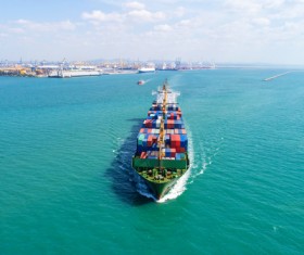 Outbound container ship Stock Photo