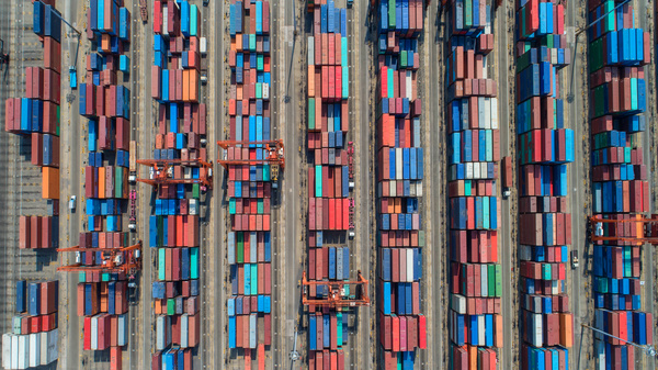 Overhead freight yard Stock Photo