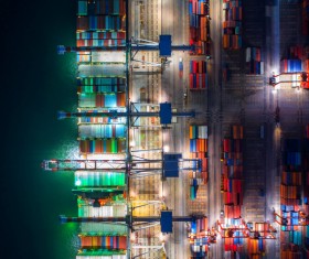 Overlooking the container ship docked at the dock Stock Photo 01