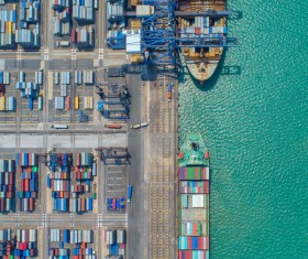 Overlooking the container ship docked at the dock Stock Photo 02
