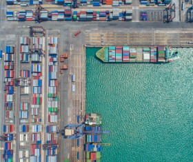 Overlooking the container ship docked at the dock Stock Photo 03