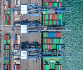 Overlooking the container ship docked at the dock Stock Photo 04