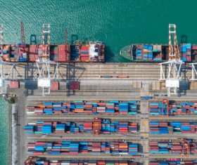 Overlooking the container ship docked at the dock Stock Photo 05