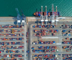 Overlooking the container ship docked at the dock Stock Photo 06