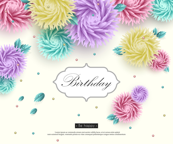 Paper flower with birthday card template vector