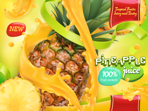 Pineapple juice poster template vector