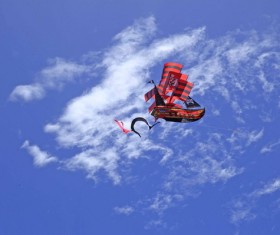 Pirate ship kite in the sky Stock Photo