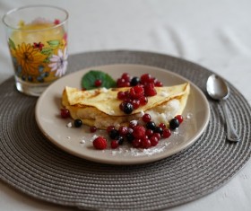 Raspberry cherry pancakes Stock Photo