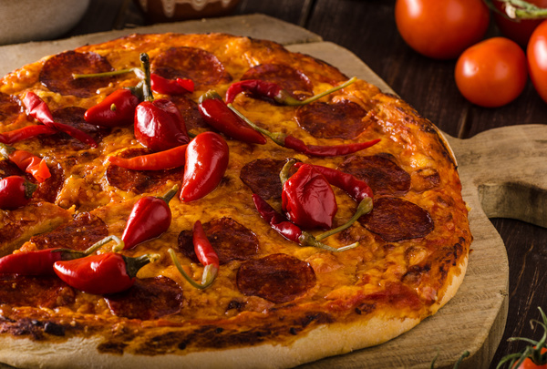 Red pepper pizza Stock Photo