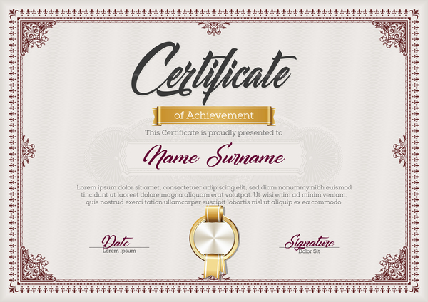 Red styles certificate template vector material 01