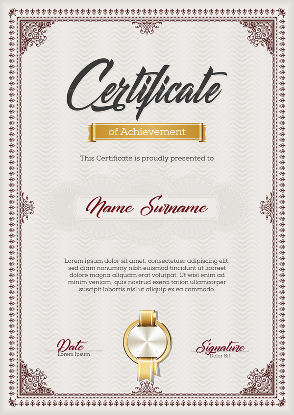 Red styles certificate template vector material 02