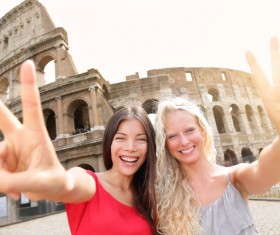 Rome Colosseum before the photo of the woman Stock Photo