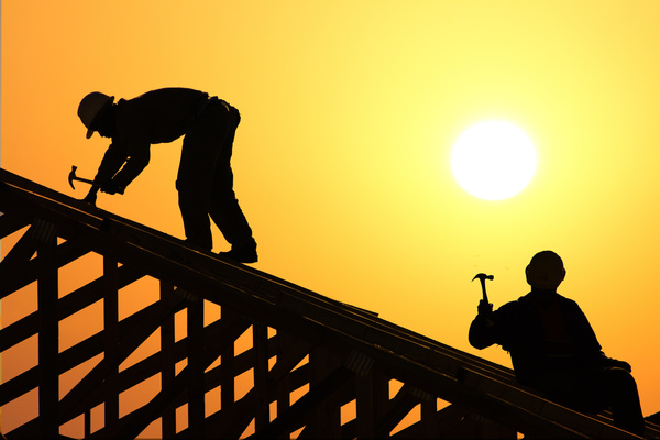 Roof repair construction workers Stock Photo 01
