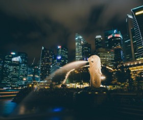 Sculpture in the city night Stock Photo