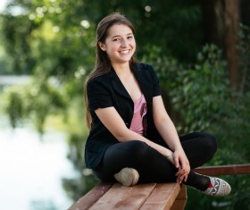 Sentimental junior high school girls Stock Photo
