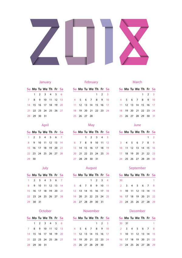 Simple calendar 2018 vector material 02
