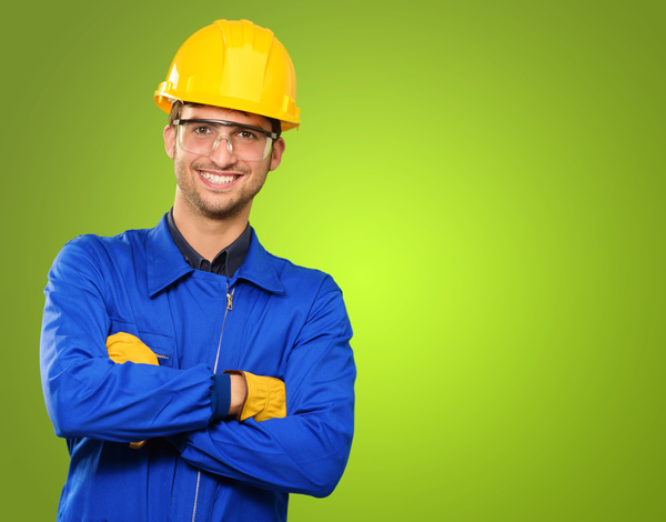 Smiling construction worker Stock Photo