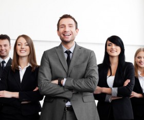 Smiling men and women Stock Photo