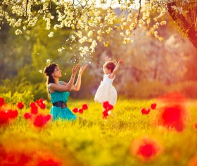 Spring to accompany the children outing mother Stock Photo
