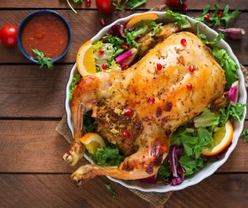 Stewed whole chicken and side dishes Stock Photo 02