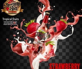 Strawberry beer poster illustration vector 01