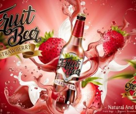 Strawberry beer poster illustration vector 02