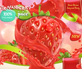 Strawberry juice poster template vector