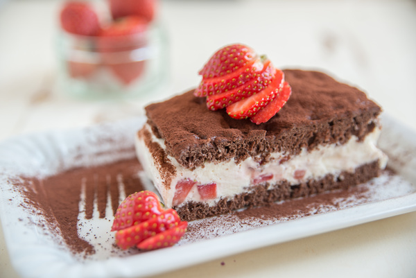 Strawberry sandwich chocolate cake Stock Photo