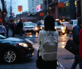 Street beat girl with shoulder bag Stock Photo