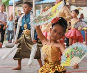 Thai little girl dancing Stock Photo