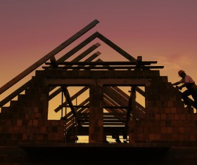 The construction of the wooden house Stock Photo 04