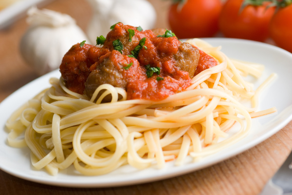 Tomato meatballs Pasta Stock Photo