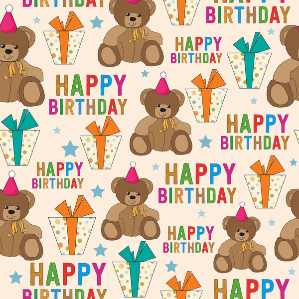 Toy bear and happy birthday seamless pattern vector