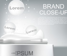 Vector cosmetic ads close up opened cream with small bubbles poster template