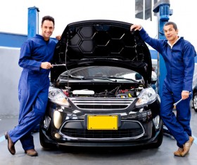 Vehicle maintenance workers Stock Photo