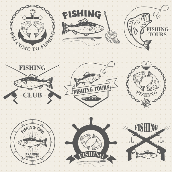 Vintage fishing tours labels vector
