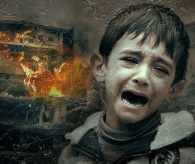 War crying child Stock Photo