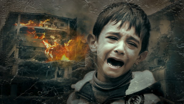 War crying child Stock Photo