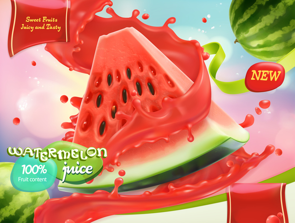 Watermelon juice poster template vector