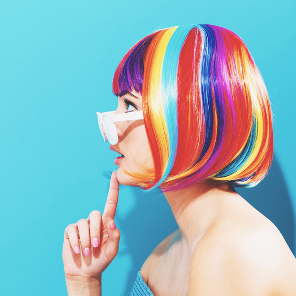 Wearing a colorful wig naughty girl Stock Photo 01
