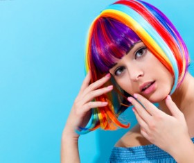 Wearing a colorful wig naughty girl Stock Photo 02