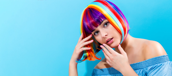 Wearing a colorful wig naughty girl Stock Photo 02