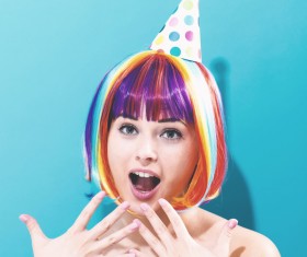 Wearing a colorful wig naughty girl Stock Photo 03
