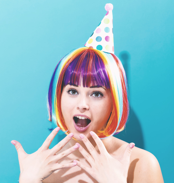 Wearing a colorful wig naughty girl Stock Photo 03
