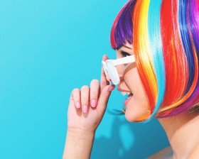 Wearing a colorful wig naughty girl Stock Photo 04