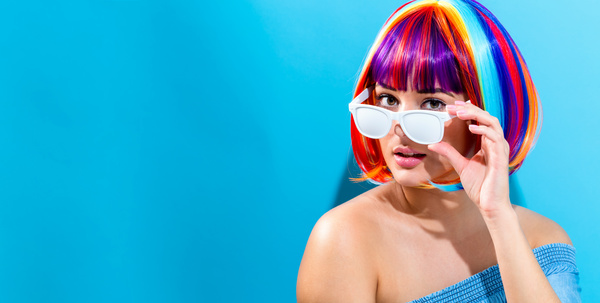 Wearing a colorful wig naughty girl Stock Photo 06