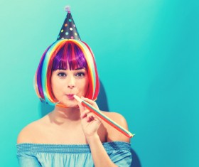 Wearing a colorful wig naughty girl Stock Photo 07