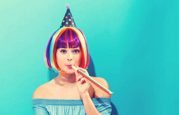 Wearing a colorful wig naughty girl Stock Photo 07
