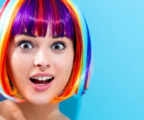 Wearing a colorful wig naughty girl Stock Photo 08