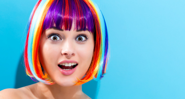 Wearing a colorful wig naughty girl Stock Photo 08